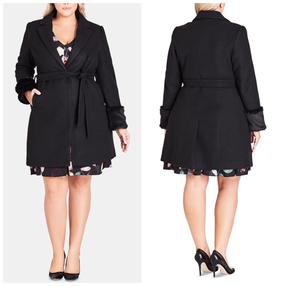 City Chic Black Faux Fur Fluffe Coat Plus Size 14 - Picture 1 of 9